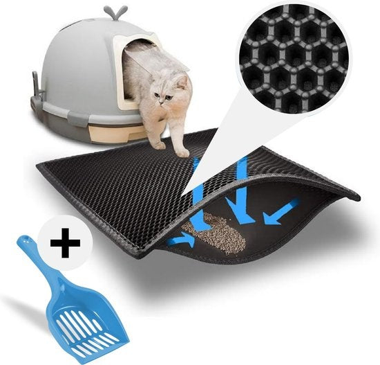 Tenify Litter Box Mat + Extra Litter Box Scoop - 40 x 50 cm - Wasserdicht - Doppellagig - Wabenstruktur - Auslaufmatte - Matte