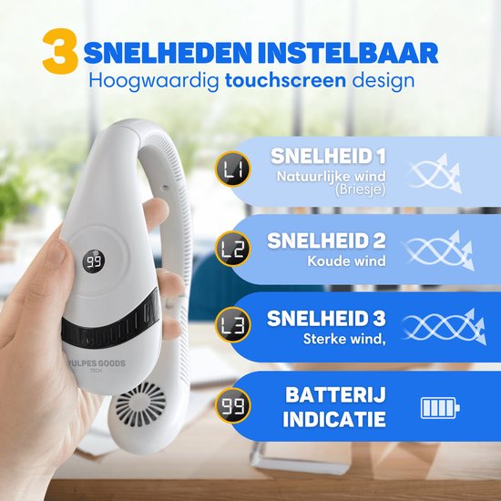 Vulpes Goods Neck Fan PRO Tragbarer Nackenventilator – 5000mAh Akku – 3 Geschwindigkeiten – USB wiederaufladbar – 360° Kühlung