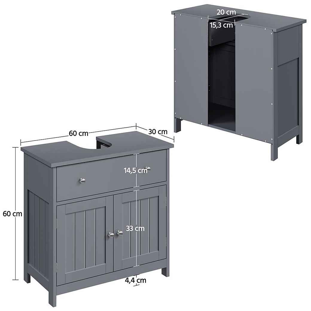 Waschbeckenunterschrank – Schublade – 2 Türen – MDF – 60 x 30 x 60 cm – Dunkelgrau