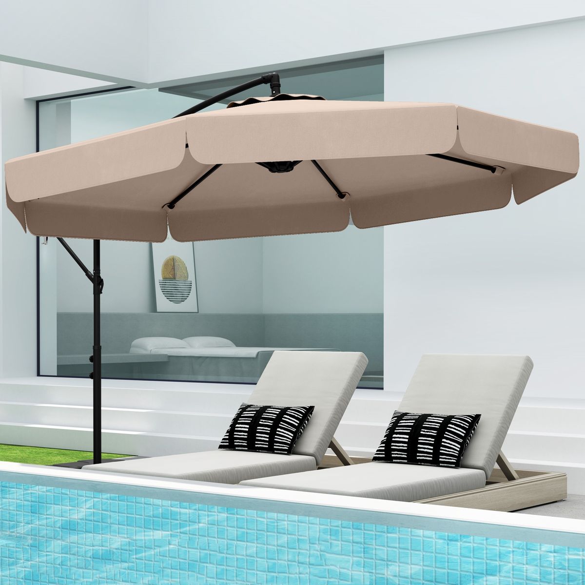 Coast Hängesonnenschirm – 305 cm Durchmesser – Höhenverstellbar – Inklusive Schutzhülle – Beige