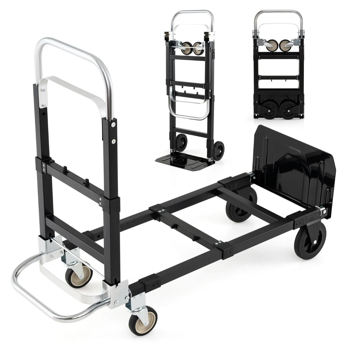 Coast Faltbarer Transportwagen – 3-in-1-Handwagen – Verstellbarer Griff – Schwarz