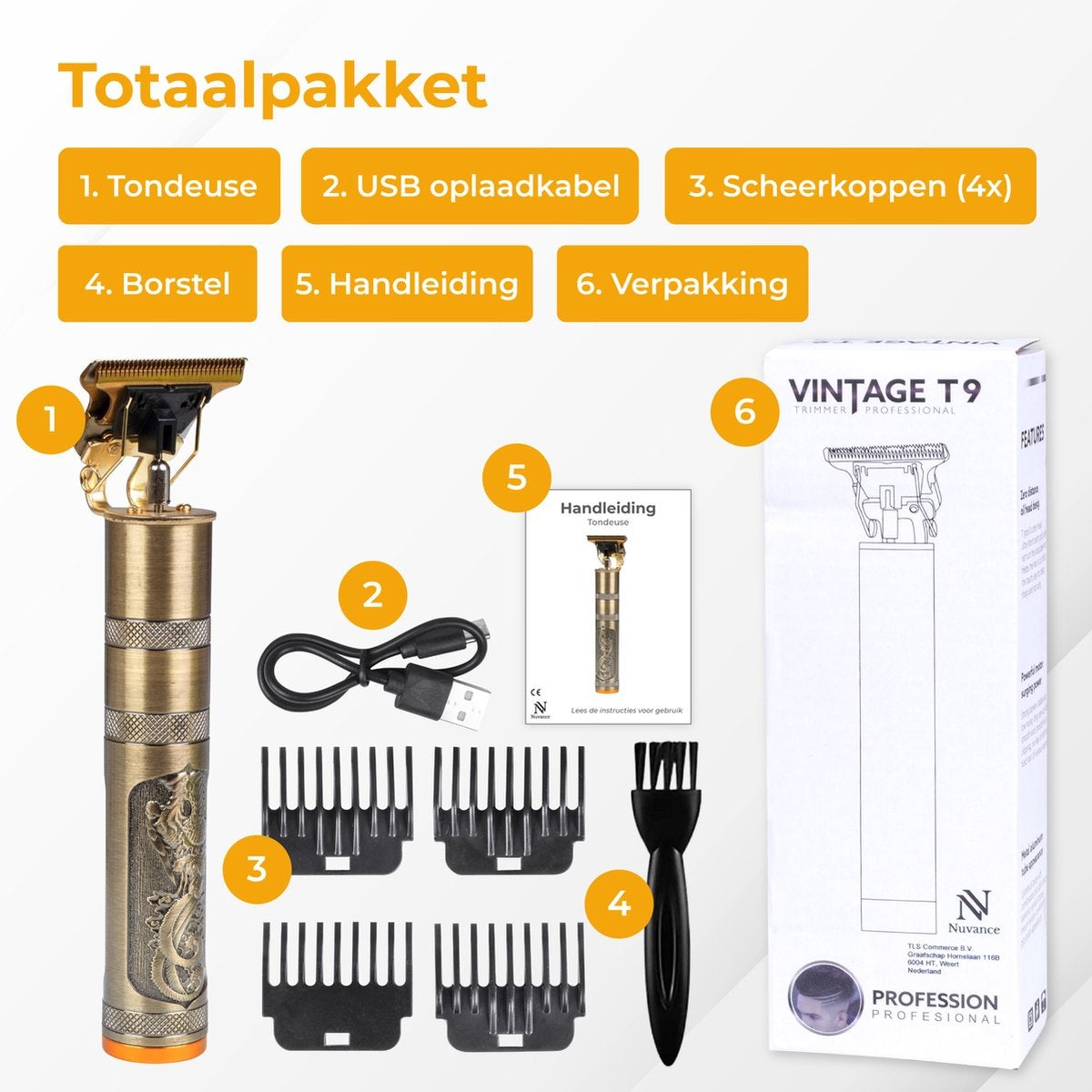 Nuvance - Haarschneider Männer - Kopfhaarschneider - Inklusive 4 Aufsätze - Barttrimmer und Haartrimmer Männer - Usb Wiederaufladbar