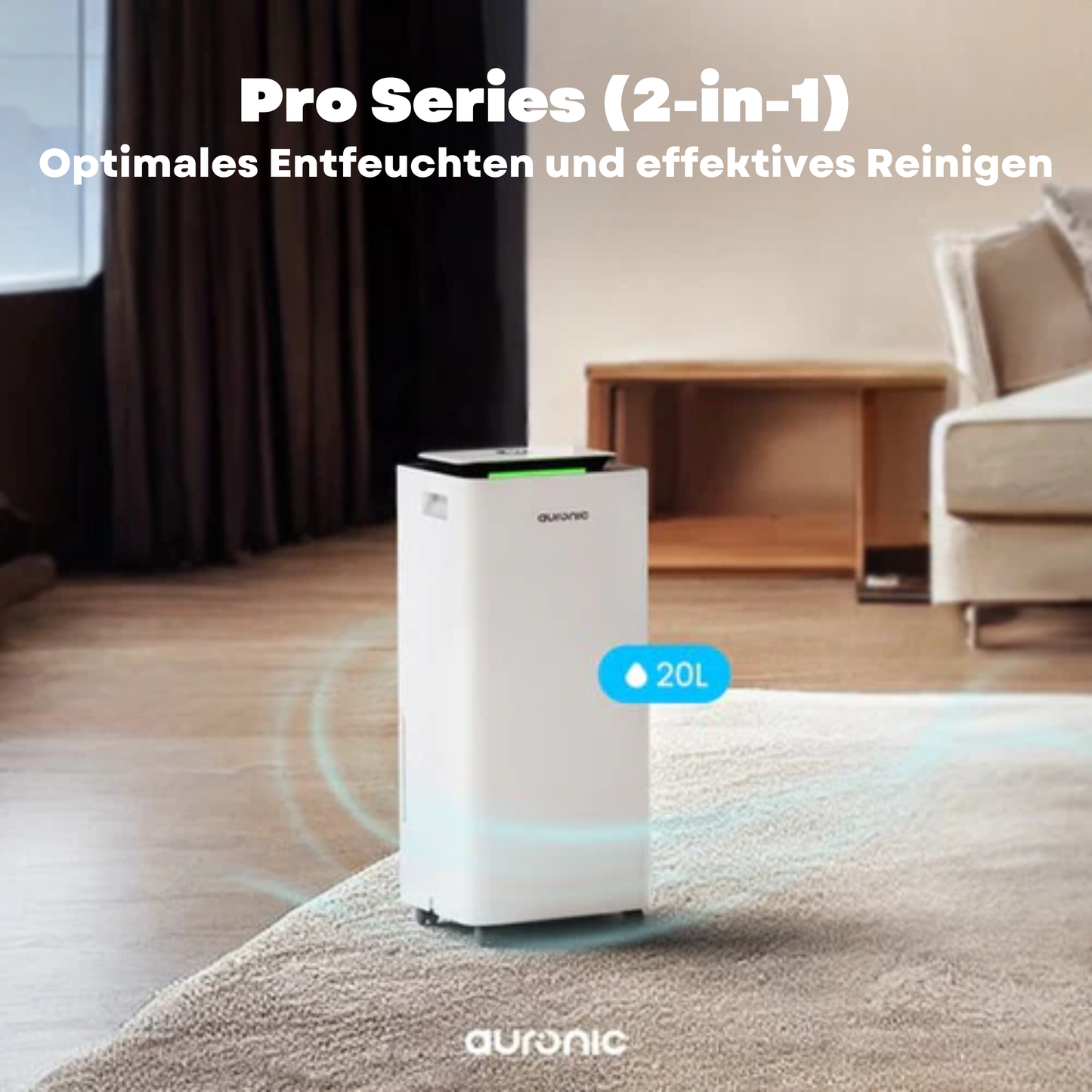 Auronic Luftentfeuchter und Luftreiniger - Pro Series - 20L pro Tag - Waschtrockenfunktion - Schlafzimmer, Badezimmer und Wohnzimmer - Weiß