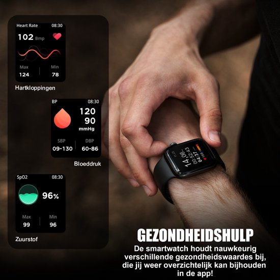 Golden Sound Premium Smartwatch - Männer - Schrittzähler - Schlafmonitor - Herzfrequenzmonitor - Sportmonitore - Geeignet für jeden Laptop und jedes Smartphone- Schwarz