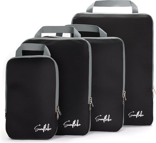 Packwürfel mit Kompressionsreißverschlüssen - Set mit 4 Kompressionswürfeln für Rucksack und Koffer - Kompression - Schwarz - Sunflake