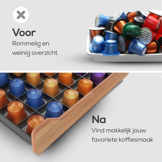 KitchenLove - Kapselhalter - Nespresso - Mit Schublade - 60 Tassen - Bambusholz - Schwarz