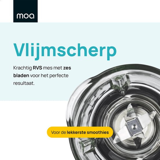 MOA Blender - Smoothie Maker mit 1.5L Glaskrug - für Eis, gefrorene Früchte, Nüsse - Mini - 1020W - Edelstahl - Silber
