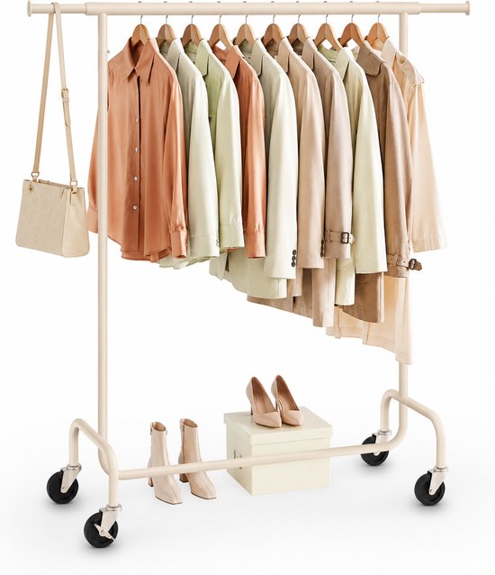 O'DADDY® Kleiderständer – Kleiderständer auf Rollen – Kleiderständer aus Metall - Kleiderständer - Kleiderständer - Garderobenständer - Kleiderstange - Kleiderständer - Ausziehbare Kleiderstange - Verstellbare Kleiderstange - Stabil bis 130 kg - Beige