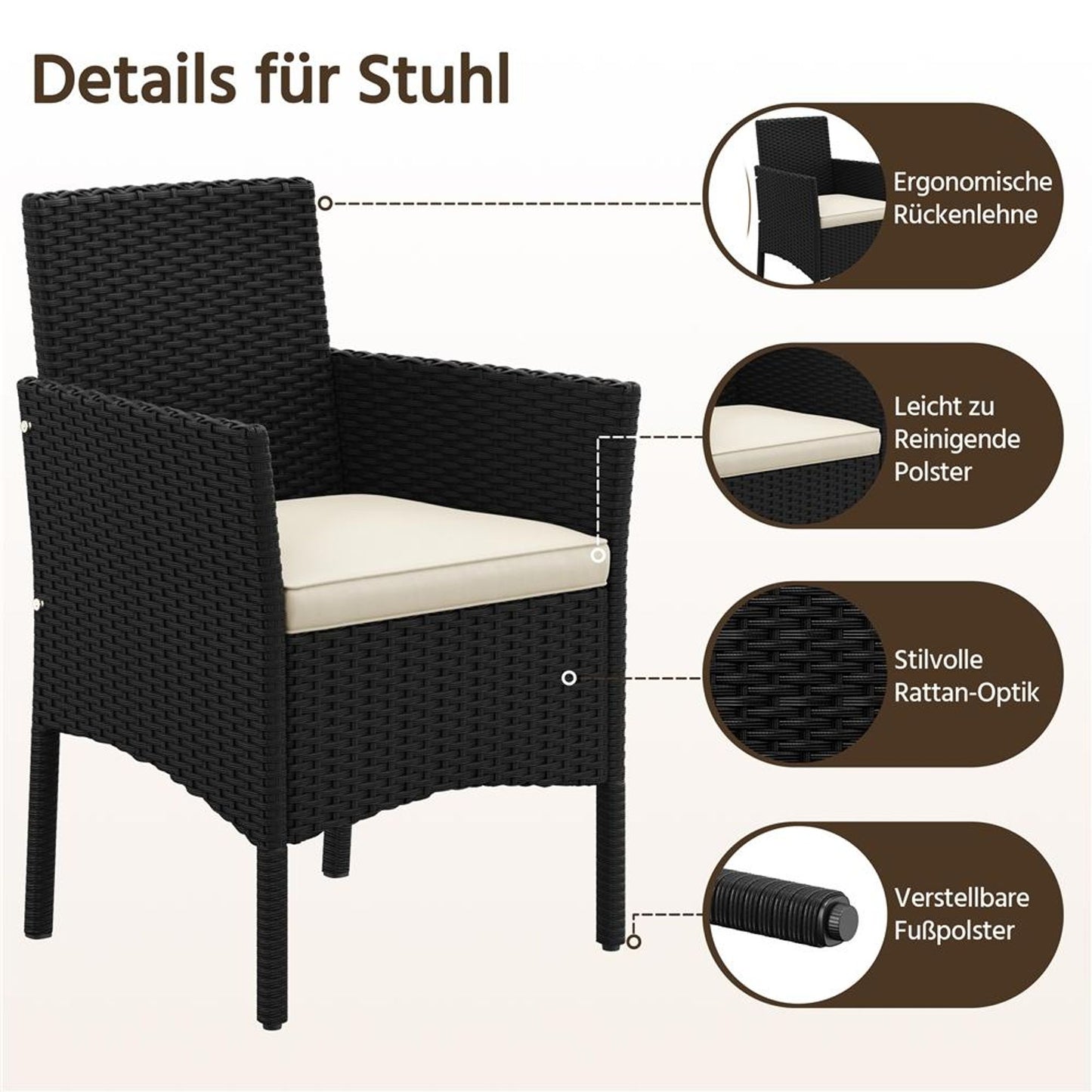Yaheetech 4-teiliges Rattan-Lounge-Set – Tisch, 2 Stühle und 2-Sitzer-Sofa – wetterfeste Kissen – Schwarz und Beige – 106 x 58 x 80 cm