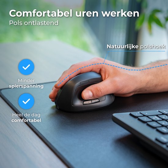 Nuvance Ergonomische Maus – Kabellose Maus – Bluetooth-Maus – Kabellose Maus – Geräuscharm – Computermaus – Wireless Mouse – Für Rechtshänder