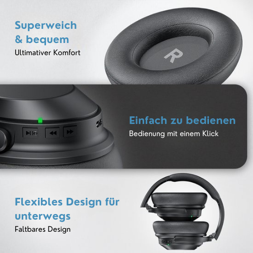 SoundFront - Focus Pro Kopfhörer Kabellos - Aktive Geräuschunterdrückung - Bluetooth - Over-Ear