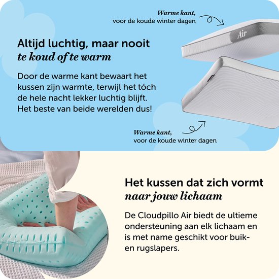 Cloudpillo Pillow - Air - 30 Nächte Probeschlaf - Ultimativer Komfort - Ventilierend und stützend - Perfekt für alle Schläfer - Hypoallergen - Premium Qualität