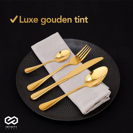Infinity Goods Bestekset - Goud - 24-Delig - 6 Persoons Bestek - Mes/Lepel/Vork - RVS - Goud