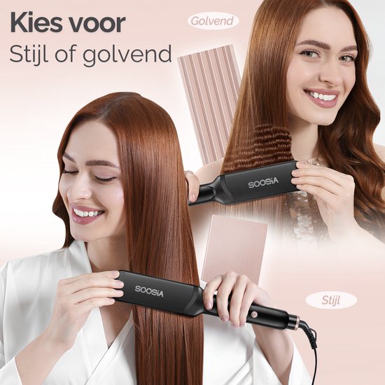 Soosia 5-in-1 Switch Styler - Glätteisen, Waffeleisen, Welleneisen & Lockenstab - 3,5cm Keramikplatten - Roségold