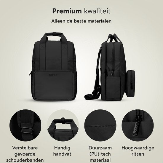 ONYX Rucksack 20L mit Laptop-Fach - Herausnehmbare Organizer-Tasche - Damen und Herren - Laptop-Tasche - Schultasche - Rucksack - Schwarz
