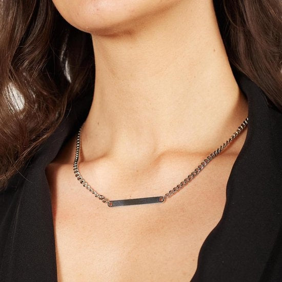 Laura Ferini Damenhalskette Facile Silver - Silberne Gliederkette mit Platte - 18K Weißgold vergoldet - Halskette - Halskette - Schmuck - Accessoires - Damenhalskette mit Anhänger