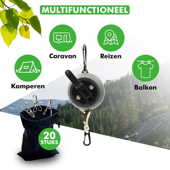 Travelhawk Ausziehbare Wäscheleine - Ausziehbar - Wäscheleinen - Rollende Wäscheleine - Wäscheleine 10 Meter - Wäscheleine ausziehbar - Wäscheleine Camping - Wäscheleine