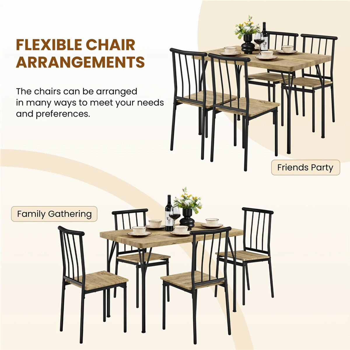 Yaheetech 5-teiliges Esszimmer-Set für 4 Personen – Tisch mit 4 Stühlen – 110 x 70 x 76,5 cm – Braun