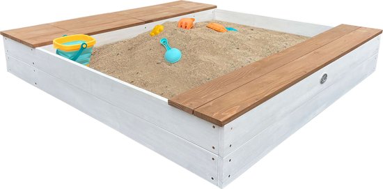 AXI Evy Sandkasten mit Wasserbecken und Stauraum, weiß/braun – inklusive Zubehörset