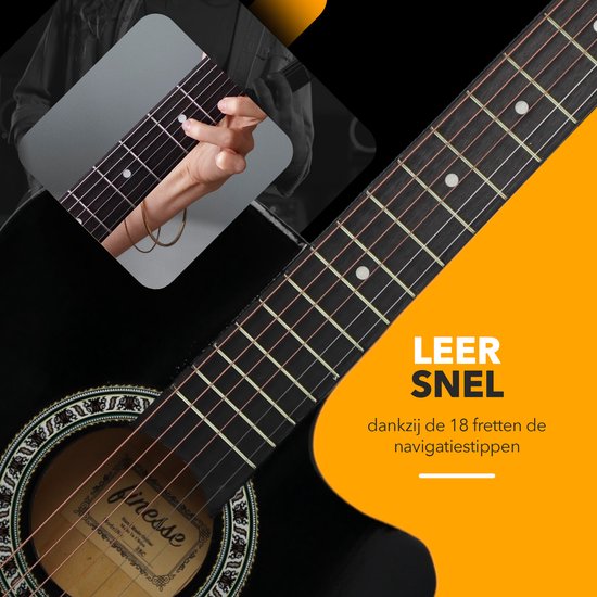 Finesse Akustikgitarre - Mit Videokurs - Westerngitarre - Gitarre Kind & Erwachsener - Schwarz
