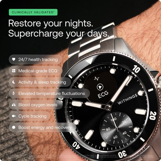Withings ScanWatch Nova – 42 mm Hybrid-Smartwatch – EKG, Vorhofflimmern-Erkennung, SpO₂-Messung, Herzfrequenzmesser, Schlaf-Tracker, 24/7-Temperaturmessung, 35 Tage Akkulaufzeit, Saphirglas, wasserdicht bis 10 ATM