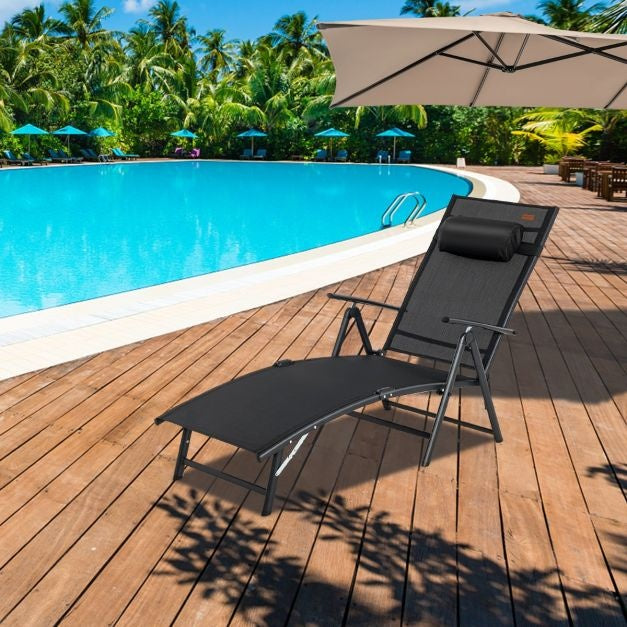 Coast Sun Lounger Gartenliege mit Kopfstütze 7 verstellbare Rückenlehnen schwarz