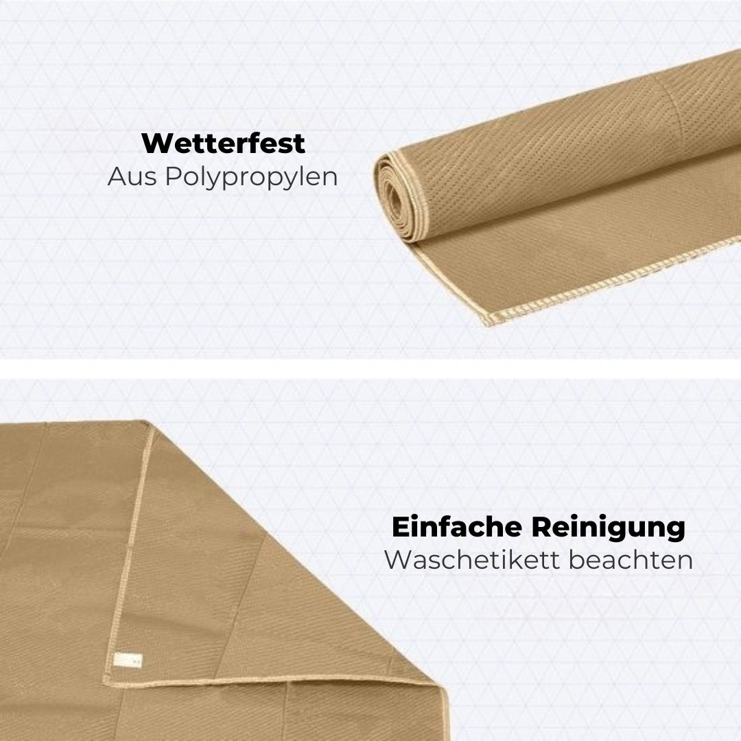 LifeGoods Outdoor-Teppich - 152x230CM - Gartenteppich - Inkl. Tragetasche - Beige