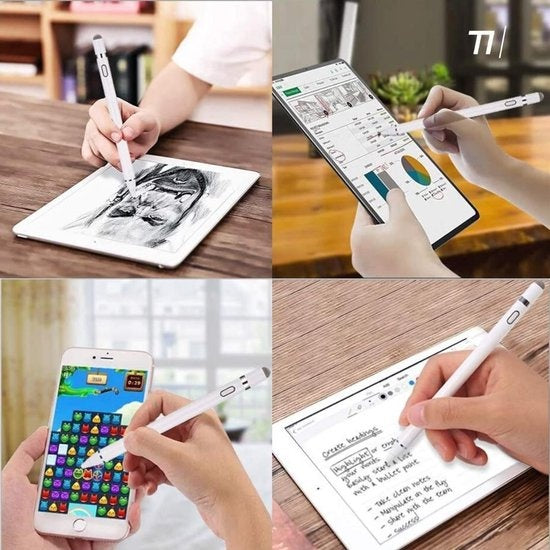Tikkens Stylus Pen 2 in 1 Active Pencil - Für Tablet, Ipad, Android und Apple Phones - Weiß