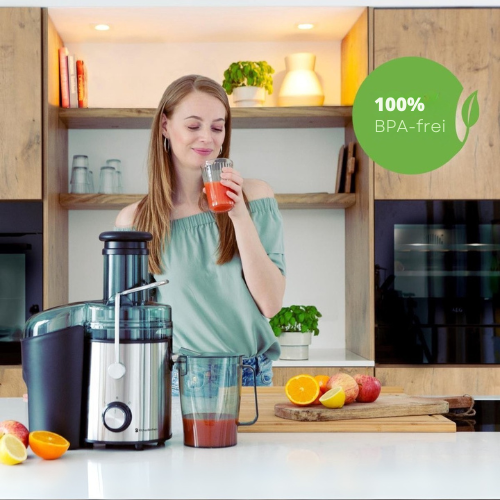 KitchenBrothers - Entsafter mit Fruchtfleischbehälter - 1100ml - 800W - Schwarz