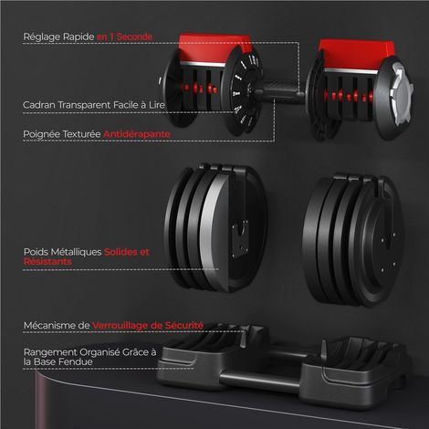 Yaheetech Verstellbares 3-in-1-Hantelset – 3–24 kg – 111 cm – Schwarz