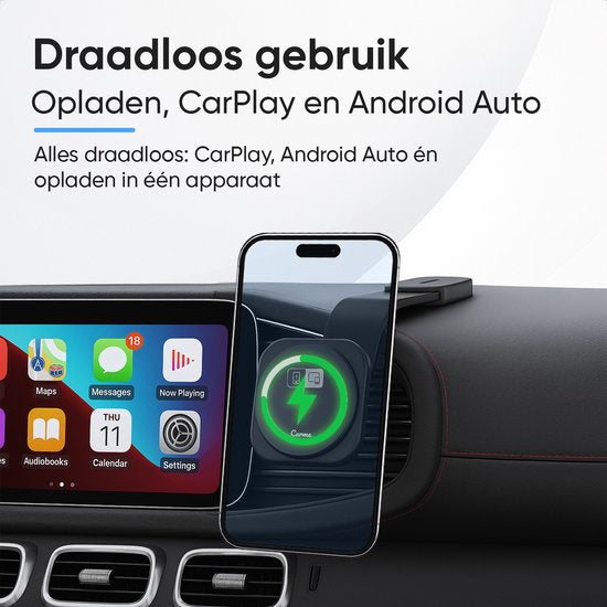 CarMe 4-in-1 CarPlay Dongle Pro - Mit drahtlosem Ladegerät - Wireless CarPlay & Android Auto - Android Auto Dongle - MagSafe Autohalterung - Schwarz