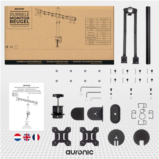 Auronic Monitorarm - 2 Bildschirme - 13 bis 27 Zoll - einstellbar - drehbar, neigbar und schwenkbar - Doppelmonitorhalterung - Stahl - Schwarz