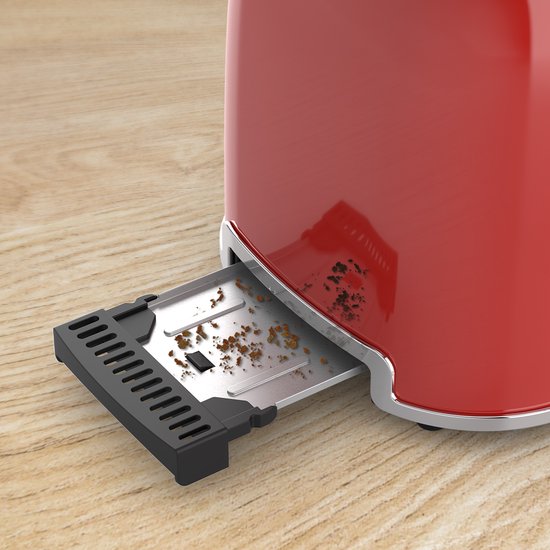 KitchenBrothers Toaster mit Toasty Clamps - Toaster - 6 Wärmestufen - Breite Schlitze - Toaster - 870W - Rot