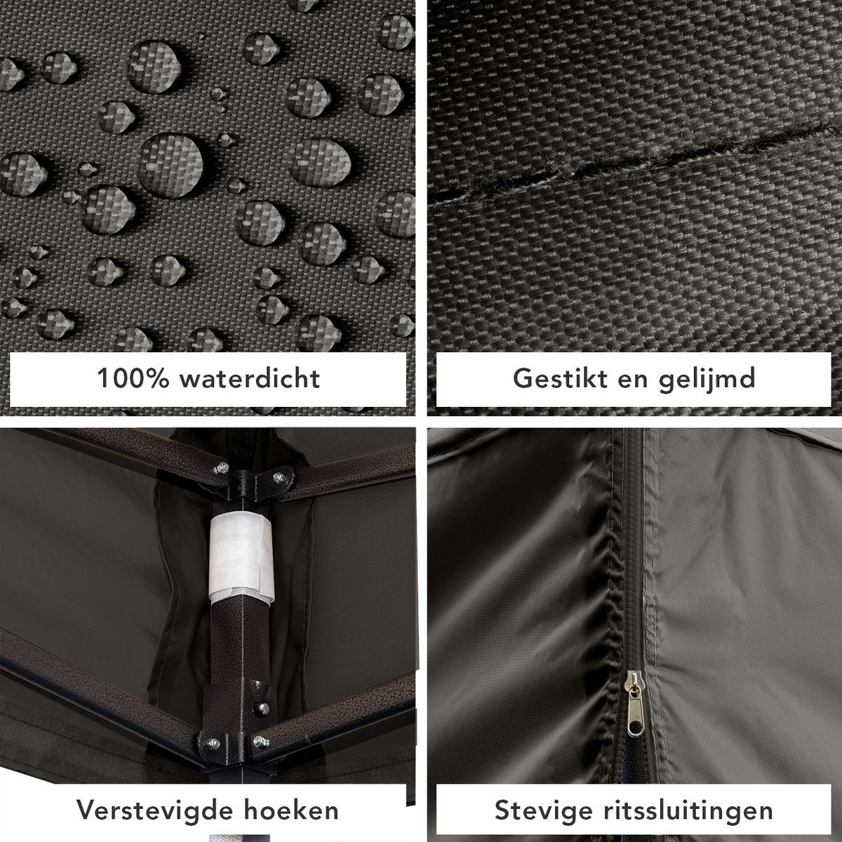 LifeGoods Partyzelt - 3x3 m - Seitenwände - Einfacher Aufbau - Zusammenklappbar - Wasserdicht - Tragetasche mit Rädern - Anthrazit