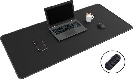 WURK Professional Desk Pad Rubber - Schreibtisch-Organizer - Schreibtischzubehör - Mauspad XXL- Inklusive Kabelclip - 120x60 - Schwarz