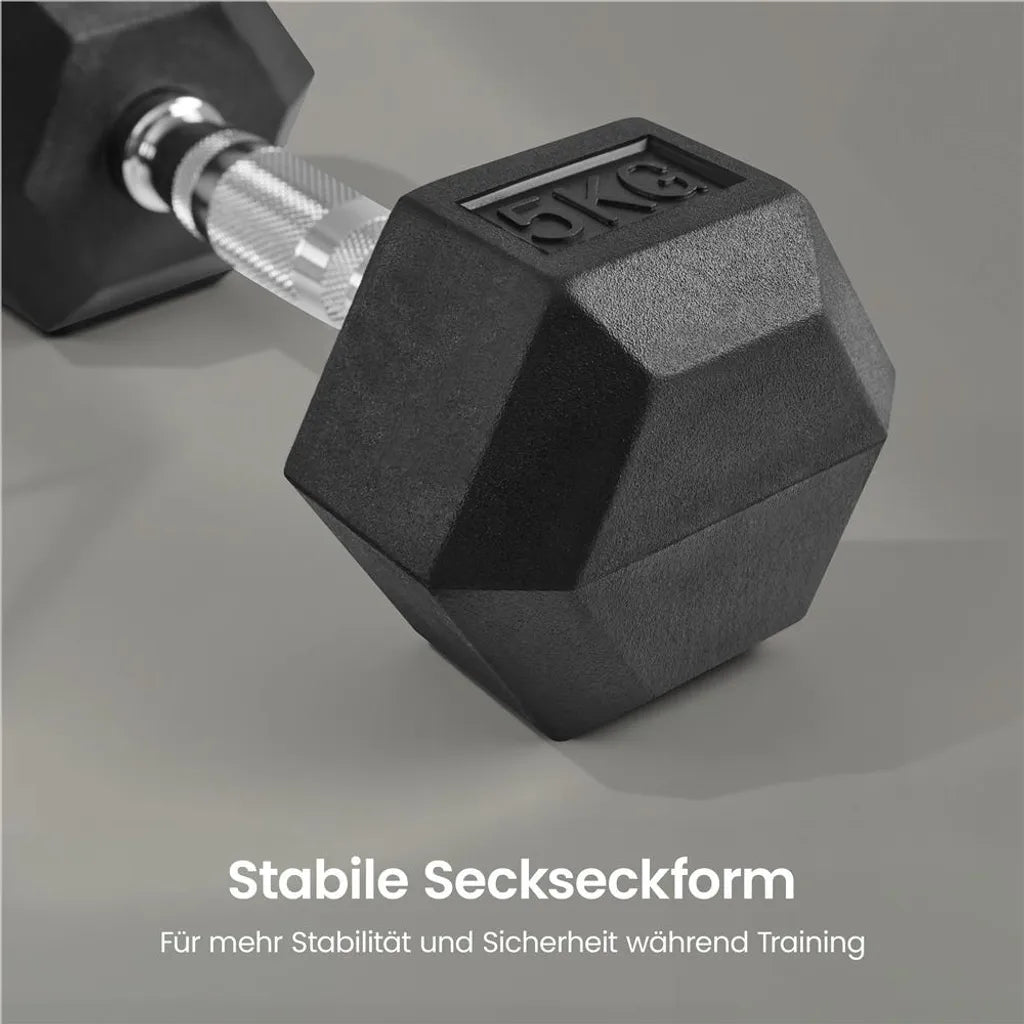 Yaheetech Hex-Hantelset, 2 x 5 kg – Schwarz – Gummi-Hanteln mit rutschfestem Griff
