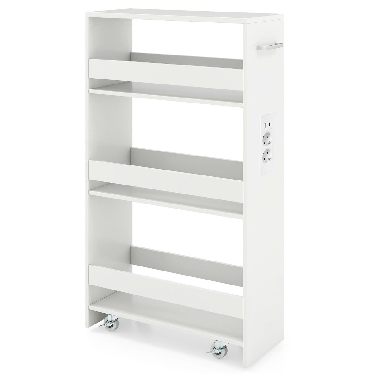 Coast Smalle Aufbewahrungswagen – 4-stöckiger, fahrbarer Küchenwagen – mit Ladestation – weiß 47,5 x 20 x 80,5 cm