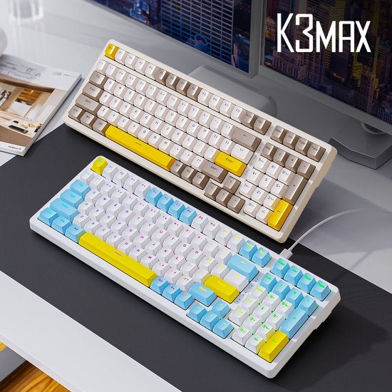 Fuegobird K3MAX Mechanische Gaming Tastatur - 100Tasten - Gasket Mod - Roter Schalter - QWERTY - Mechanische RGB Tastatur mit Hintergrundbeleuchtung - Lemon