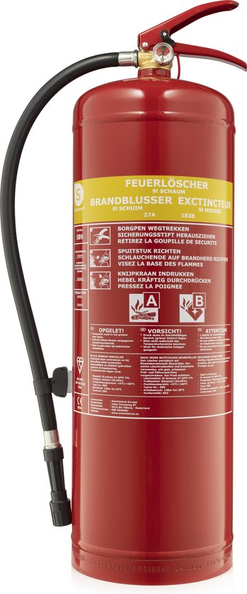 Smartwares Feuerlöscher - 9 Liter - Schaum - Brandklasse AB - BSI zertifiziert