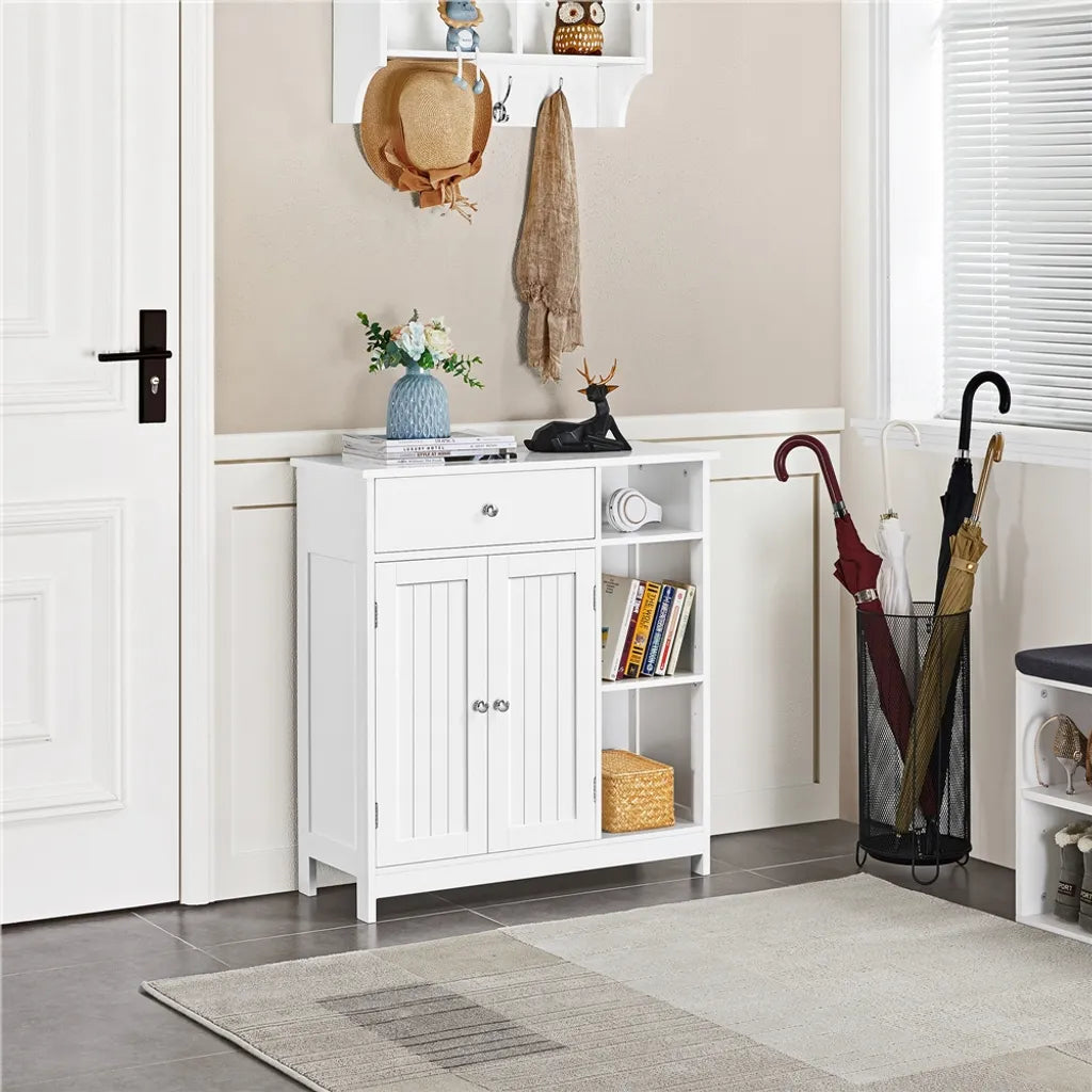 Yaheetech Badezimmerschrank 75 x 30 x 80 cm – Weiß – Aufbewahrungsschrank mit Schublade, Tür und verstellbaren Einlegeböden