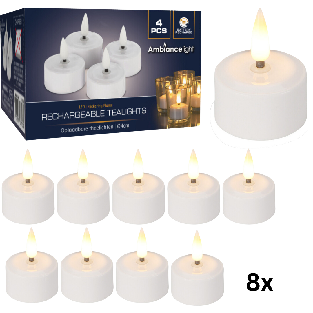 Ambiance Teelichter LED Box - 8 Stück - Wiederaufladbar - Durchmesser 4cm - Ladegerät nicht im Lieferumfang enthalten