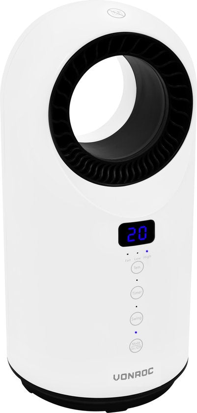 VONROC - Elektrische Heizung - Heizlüfter - 1000W/1500W - ohne Lamellen - Keramik - 3 Stufen - Inkl. Fernbedienung - Swing-Funktion - Thermostat und Timer - 15m2 - weiß