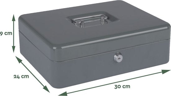 BRASQ Spardose - Geldschrank mit Schlüssel - Geldschrank mit 5 Fächern Münzsortierer - Stahl - 30x24x9 cm Grau