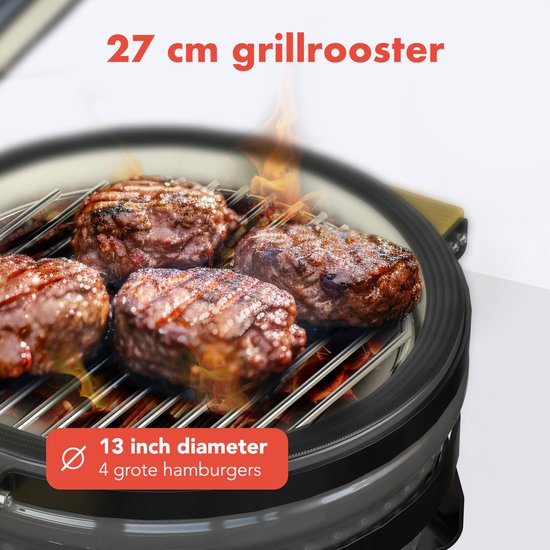 KitchenBrothers Kamado BBQ - 13 Zoll Holzkohlegrill - 27⌀ cm - PFAS-frei - Deluxe Set - Eiergrill mit Zubehör inklusive Abdeckung - Grau
