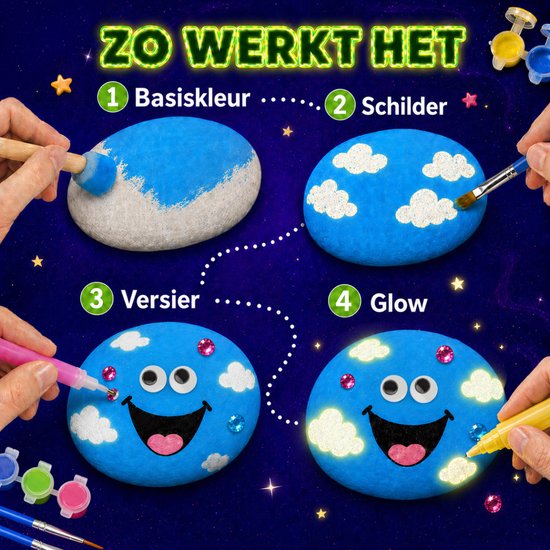 Vaive Steine bemalen, 2109-teilig – Glow-in-the-Dark-Happy-Stones-Bastelset – Basteln – Bastelset für Mädchen und Jungen – Bastelsets