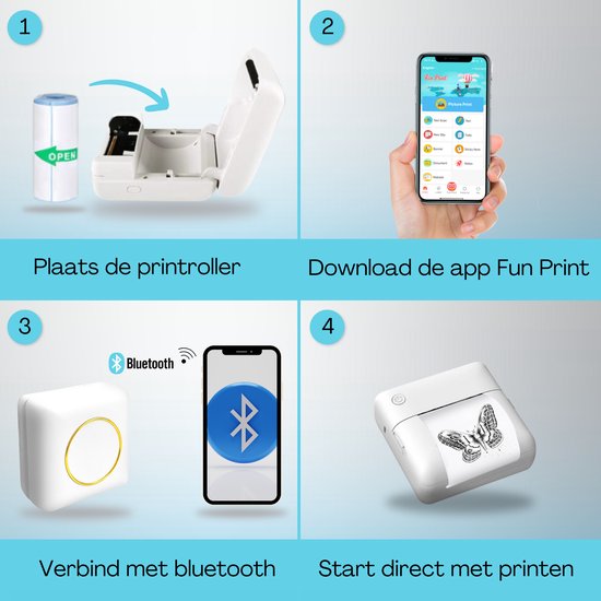 Gatson Mini-Drucker - Inklusive 14 Rollen Papier (Sticker, Normal & Farbe) + 5 Stifte - Mini-Drucker für das Handy - Pocket-Drucker - Mobiler Fotodrucker
