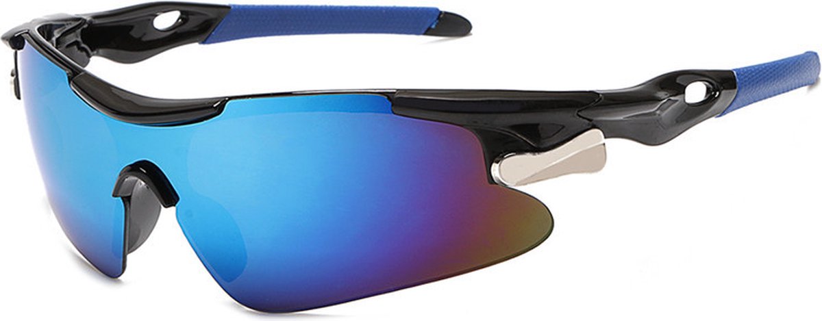 GarpexÂ® Radsportbrille - Sportbrille - Sonnenbrille Herren - Radfahren - Motorrad - Schwarzer Rahmen mit blauen Gläsern
