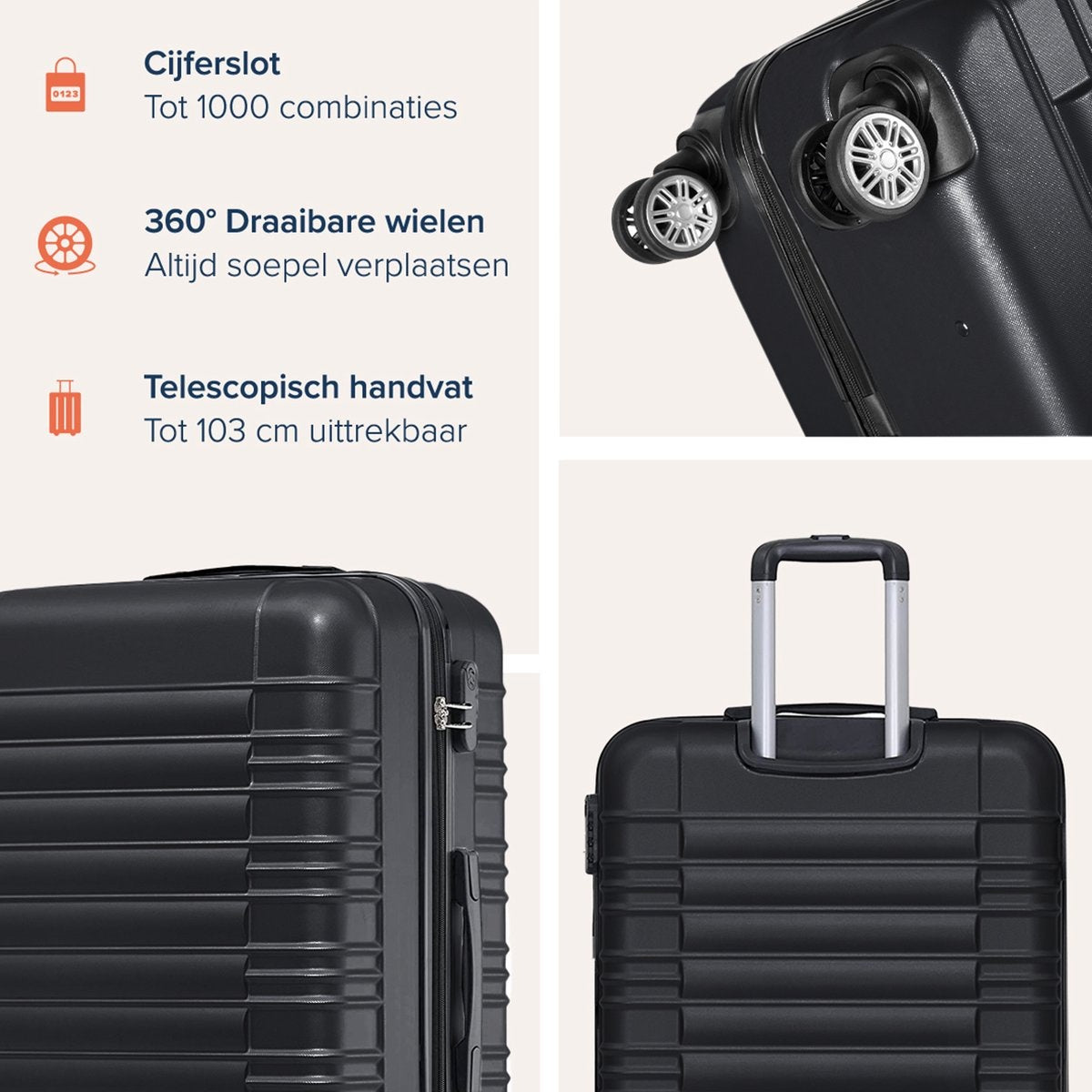 TRVLMORE - Kofferset - 2 Stück - 38L (Handgepäck) + 110L - Schwarz