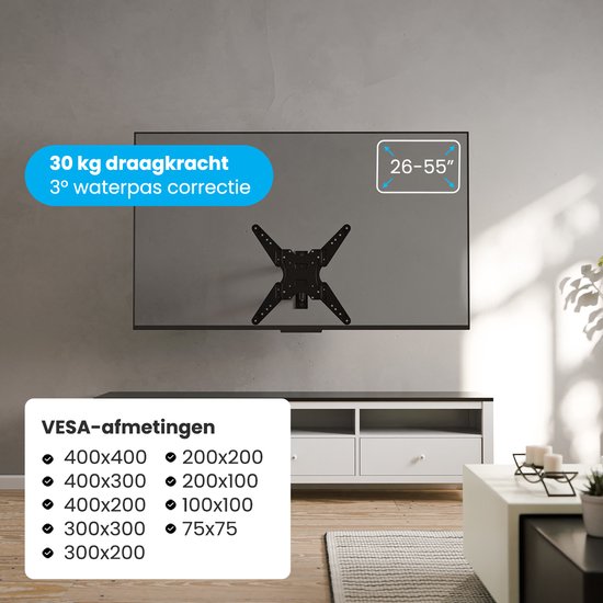 Auronic TV-Halterung – 26 bis 55 Zoll – TV-Wandhalterung – dreh- und neigbar – bis zu 40 kg – VESA 400 mm x 400 mm – u. a. für 43" und 55" – Schwarz
