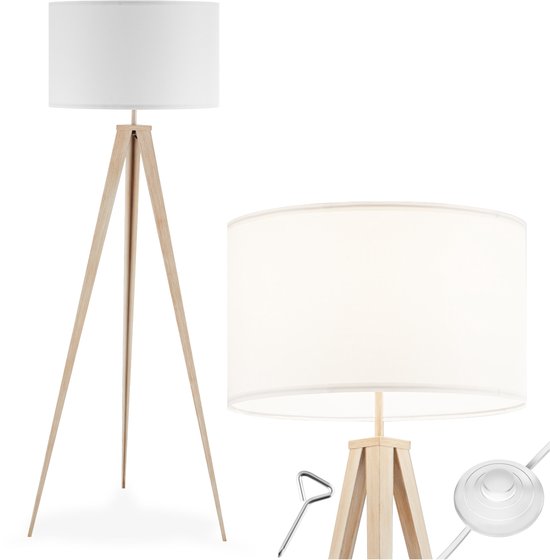 tectake Lunaris Stehlampe – Dreifuß – Lampenschirm in Leinenoptik – E27 – 158 cm
